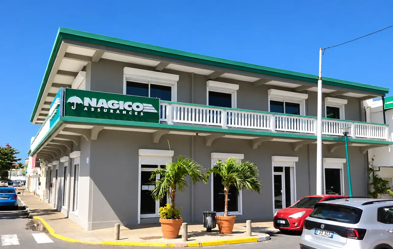 Two exterior views of a corner commercial property, with shuttered windows, balcony railings and contrasting trim.